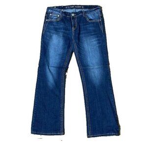 Live Hard Jeans Bootcut Mid Rise Blue Embroidered Denim Pant Medium Wash 37"